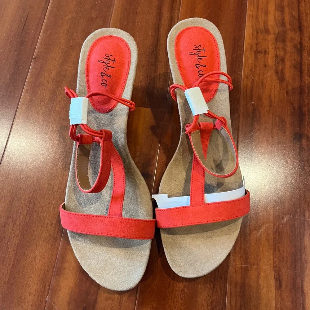 Espadrille Wedge Sandals‎ Red Orange Style & Co Mulan Shoes Woven New Sz 10M 10
